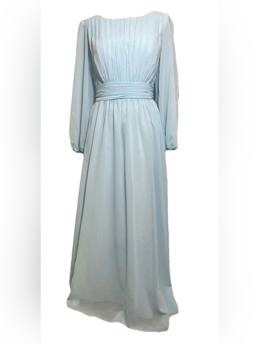 JJs House Pale Blue Long Sleeve Maxi Dress with Pleated Bodice Size 16